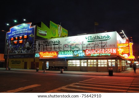 BROOKLYN, NEW YORK - OCTOBER 25: Nathan\'s Hot Dogs has operated since 1916 in Coney Island and is host to the world renown \