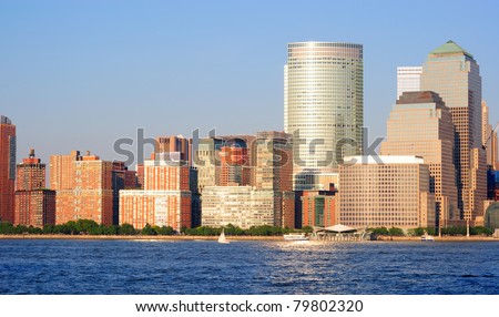 West side of lower Manhattan New York City and Hudson River.