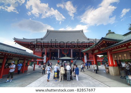 TOKYO, JAPAN - JULY 6: The Buddhist Temple Senso-ji is the symbol of Asakusa and one of the most famed temples in all of Japan attracting thousands of tourists daily on July 6, 2011 in Tokyo, Japan.
