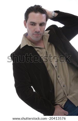 Male model in Casual clothes over white background