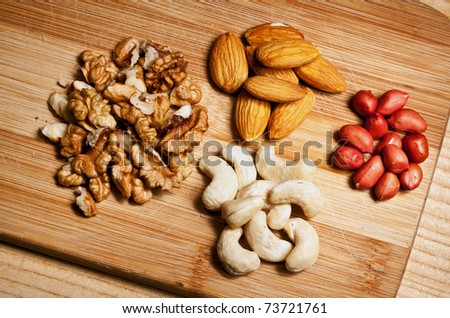 cashew nuts, walnuts, pistachios and almonds