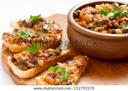 Sandwiches With Eggplant Caviar And Parsley Leaves