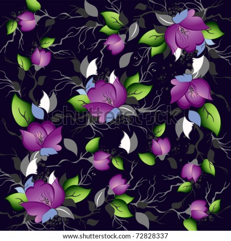contrasting background of roses and leaves on a black