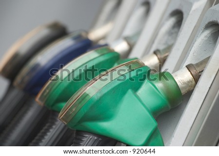 Close up of gas nozzles. Shallow depth of field with focus on the first nozzle.