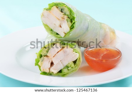 Spicy chicken wrap with sweet chili sauce