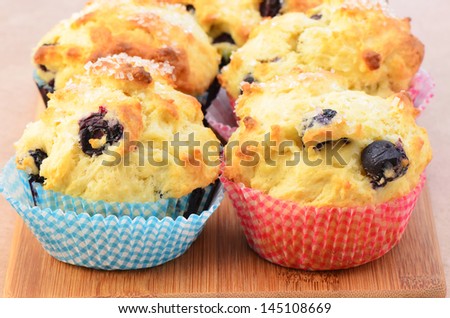Rustic blueberry muffins for a wholesome snack, horizontal composition