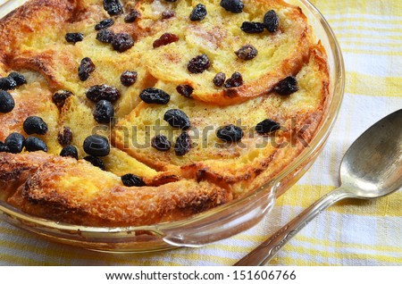 Bread And Butter Pudding With Raisins Straight From The Oven