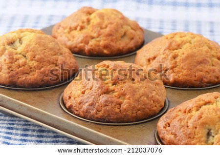 Freshly baked homemade banana muffins for a healthy breakfast or after school snack