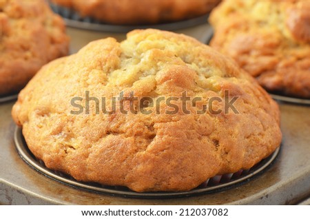 Freshly baked homemade banana muffins for a healthy breakfast or after school snack