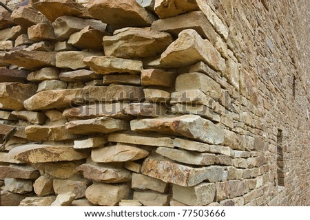 Dry stone wall at Pueblo Bonito, Chaco Canyon,New Mexico showing skill of stone building by these ancient people.