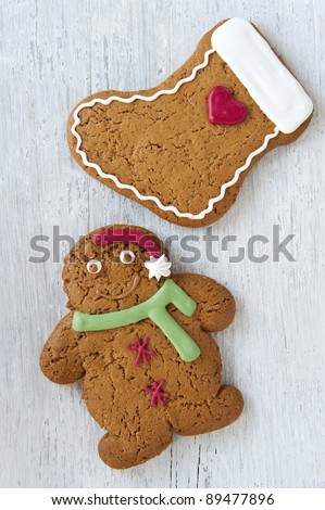 A Gingerbread Man and Gingerbread Stocking, Made Ready For Christmas.
