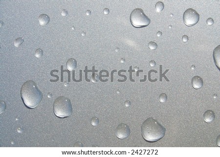 drops of water on a metallic silver surface