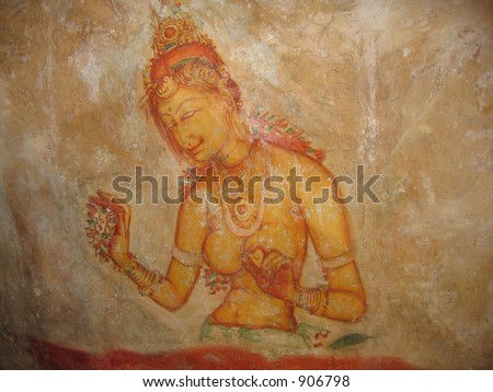 cave painting inside the ancient Cave temple, Dambulla, Sri Lanka