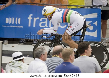 ROTTERDAM, THE NETHERLANDS - JULY 2: Fabian Cancellara, winner of the Prologue of the Tour de France 2010 July 2, 2010 in Rotterdam, The Netherlands