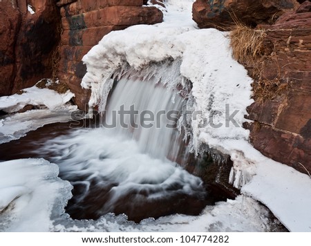 A small waterfall in winter near Manitou Springs, Colorado.