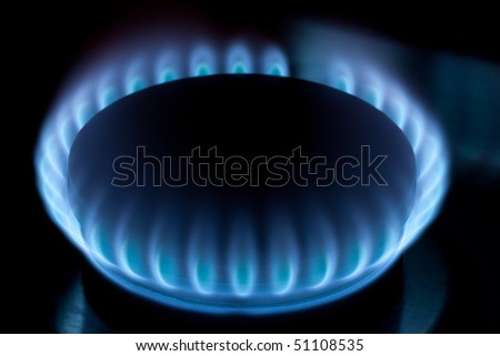 Natural gas burner. Blue flames burning steadily.