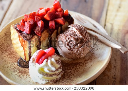 dish of delicious dessert with strawberry cake