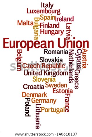 Conceptual word cloud containing names of 28 countries forming the European Union since July 2013 after Croatia joins the EU. Also available as vector.