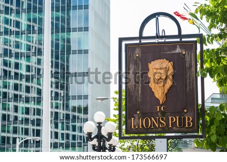 VANCOUVER, CANADA - MAY 16, 2007: Sign of the Terminal City Club\'s Lion\'s Pub in Vancouver downtown. The pub is favourite hangout for Vancouver locals and tourists.