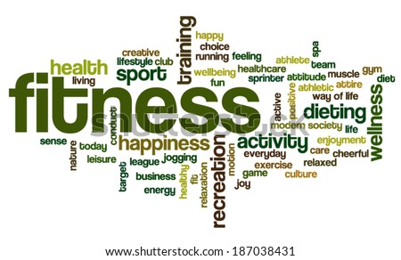 Conceptual image of tag cloud containing words related to fitness, recreation, sports and healthy lifestyle