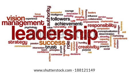 Conceptual tag cloud containing words related to strategy, leadership, business, innovation, success, motivation, vision, mission and teamwork.