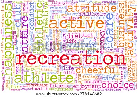 Conceptual image of tag cloud containing words related to healthy lifestyle. Word \