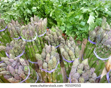 Bundles of asparagus with parsley
