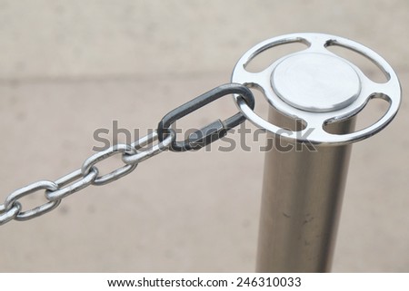 Post and chain serving as a barrier to control people in a line