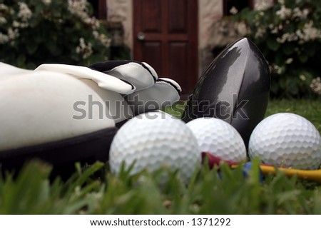 Golf equipment and accessories on the fairway
