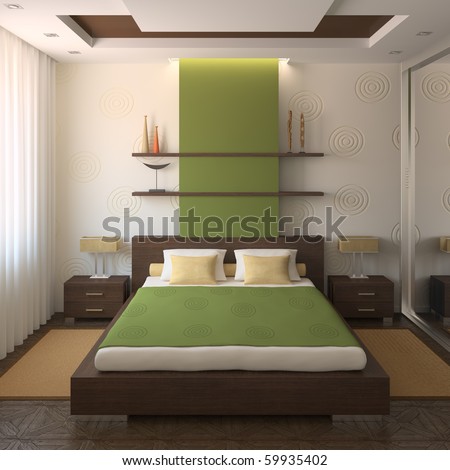 Modern Bedroom Interior. 3d Render. Stock Photo 5993540