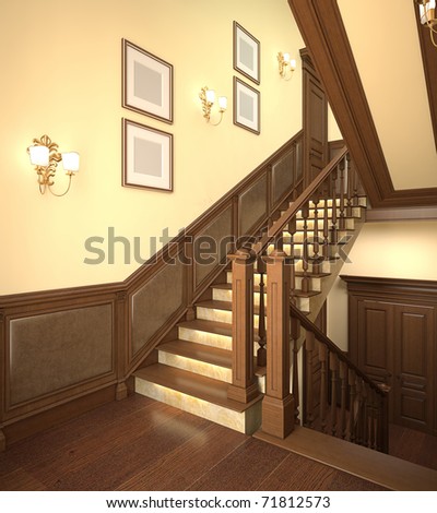 Pictures Interior Staircases on Wood Stairs In The Modern House  3d Interior  Stock Photo 71812573