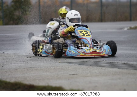 BUCHAREST, ROMANIA - OCTOBER 17: SERBU LUCA competing in FRAS Dunlop Karting Championship. Stage 3. October 17, 2010 in Bucharest, Romania.