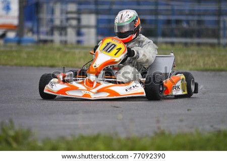 BUCHAREST, ROMANIA - MAY 8: Vladimir Arabadjev, number 101, competes in South East European Karting Zone Championship on MAY 8, 2011 in Bucharest, Romania.