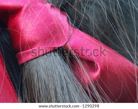 Hair tied with ribbon