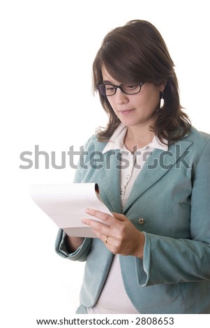 Secretary or business woman taking notes on a note pad