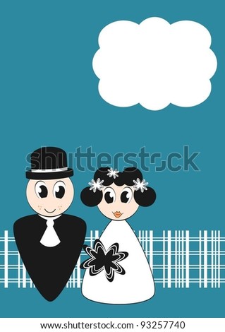stock vector wedding invitation with cartoon bride and groom characters 