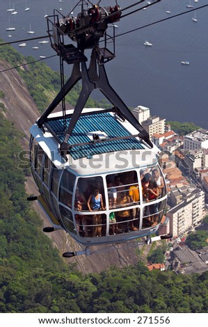 Cable car going up to the Sugar Loaf loaded with tourists
