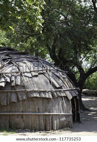 Classic hut used by the native American Wampanoag tribe at Plimoth plantation