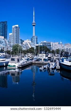 Toronto Yacht Club with beautiful blue lake and blue sky