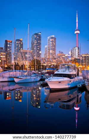 View Of Toronto Yacht Club At Toronto Harbor Area During Sunset