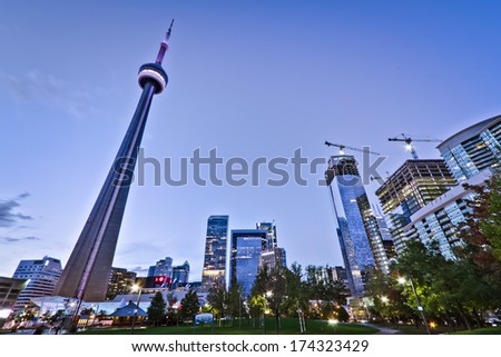A park in downtown Toronto with high rise building as background