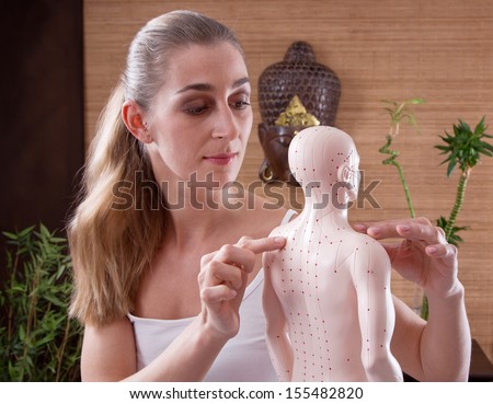 Woman showing acupuncture points