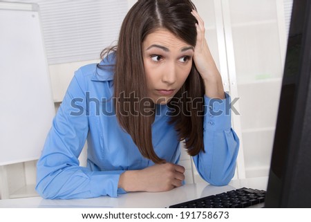 Depressed and stressed young business woman finding mistake.