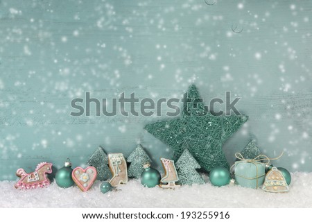 Mint green shabby chic background in pastel color with gingerbread.