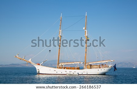 Huge sailing ship with two mast of wood.