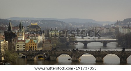 The center of Prague, the Vltava River.