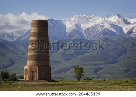 Old Burana tower located on famous Silk road, Kyrgyzstan.
