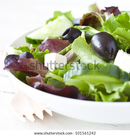 fresh salad with olives and feta cheese