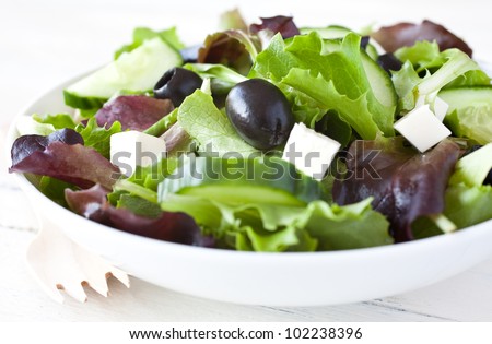 fresh salad with olives and feta cheese