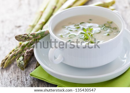 fresh asparagus soup in a bowl
